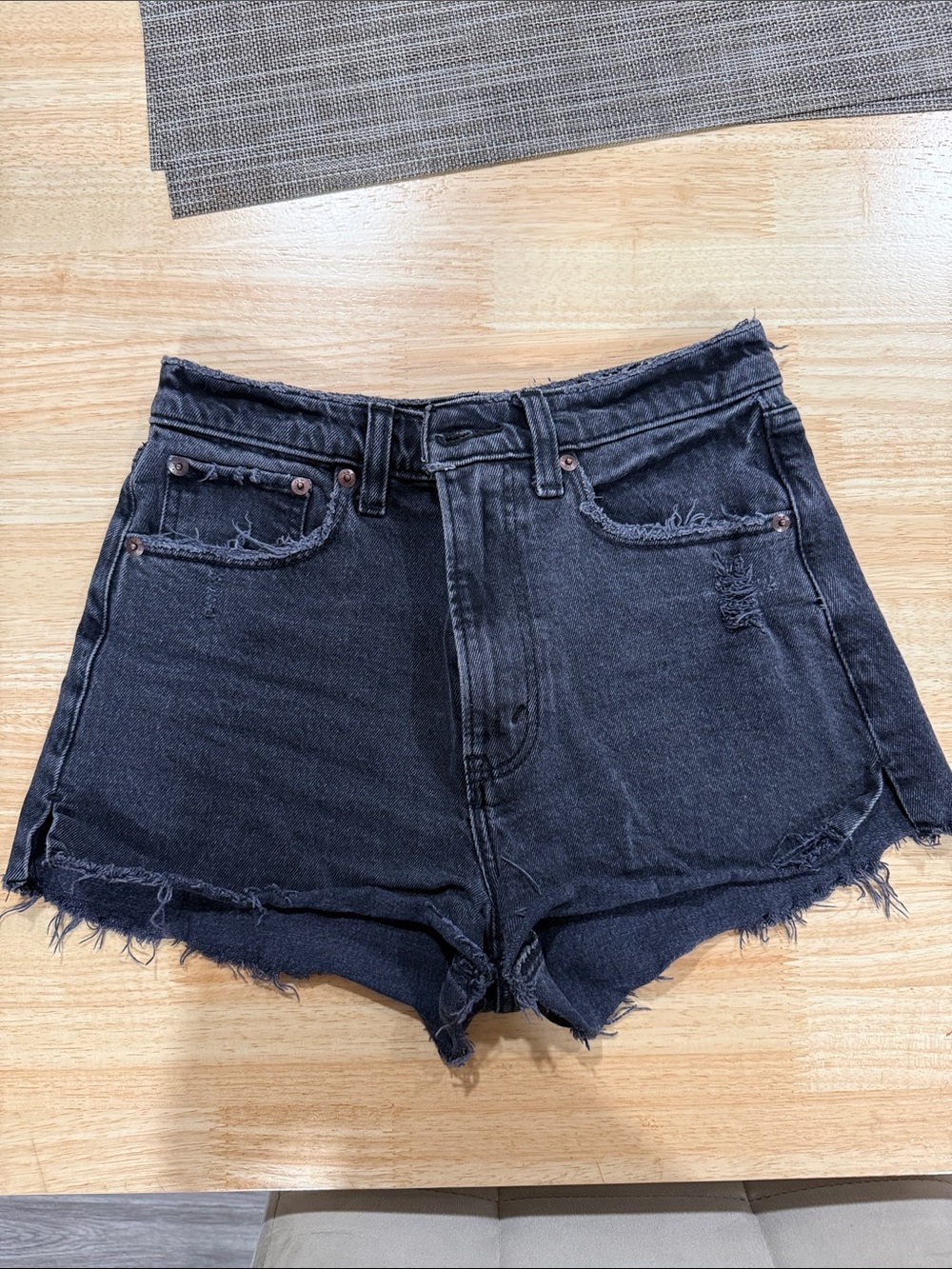 AF High-Waist Distressed Black Denim Shorts